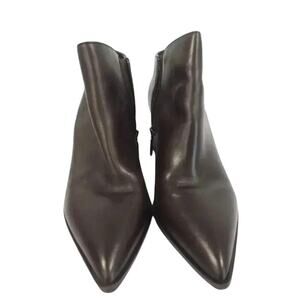 Karl Lagerfeld Brown Leather Boots 7M Pointed Toe Block Heel Ankle
